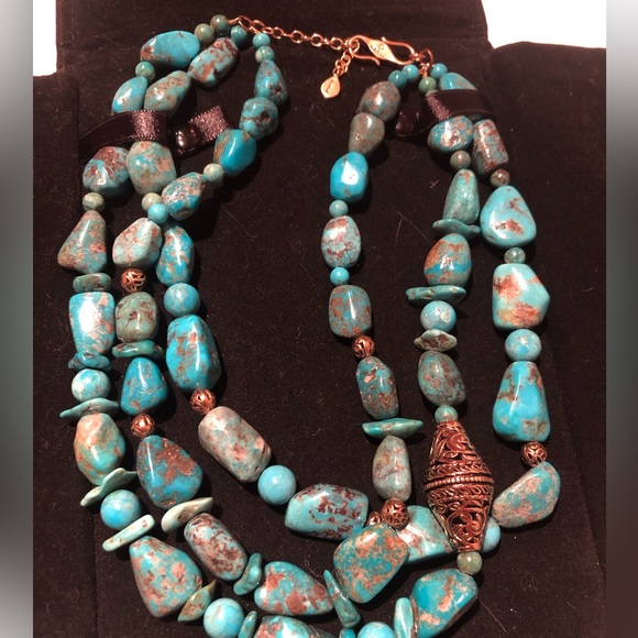 NWT Stunning Barse Turquoise and brass 3 strand necklace - Picture 1 of 8